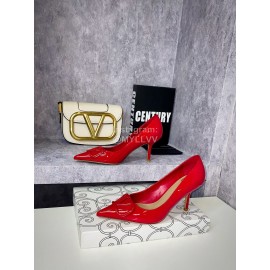 Valentino Spring V-Button Red Leather High Heels For Women