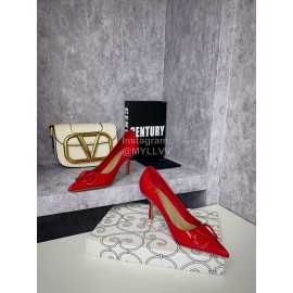 Valentino Spring V-Button Red Leather High Heels For Women