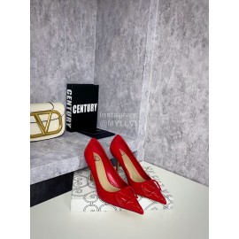 Valentino Spring V-Button Red Leather High Heels For Women