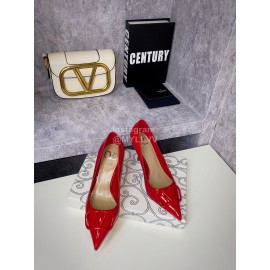 Valentino Spring V-Button Red Leather High Heels For Women
