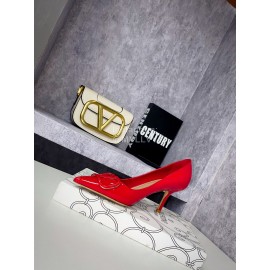 Valentino Spring V-Button Red Leather High Heels For Women