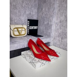 Valentino Spring V-Button Leather High Heels For Women Red