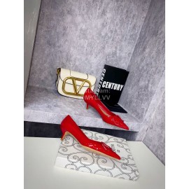 Valentino Spring V-Button Leather High Heels For Women Red