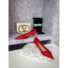 Valentino Spring V-Button Leather High Heels For Women Red