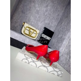 Valentino Spring V-Button Leather High Heels For Women Red