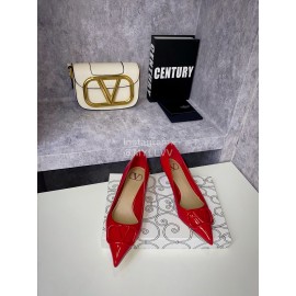 Valentino Spring V-Button Leather High Heels For Women Red