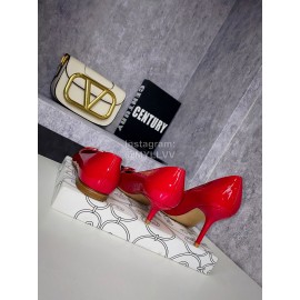 Valentino Spring V-Button Leather High Heels For Women Red