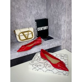 Valentino Spring V-Button Leather Flat Heels For Women Red