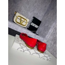 Valentino Spring V-Button Leather Flat Heels For Women Red