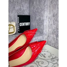 Valentino Spring V-Button Leather Flat Heels For Women Red