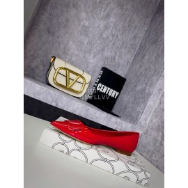 Valentino Spring V-Button Leather Flat Heels For Women Red