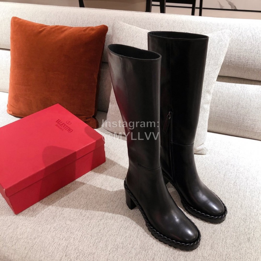 Valentino Black Fall Winter Sheepskin High Heel Long Boots 