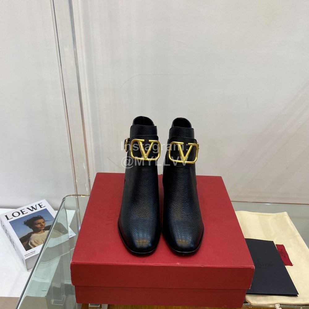 Valentino Full Grain Lychee Calf Mid Heel Boots