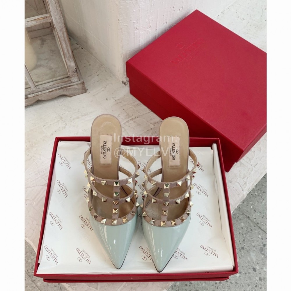 Valentino New Rivet Cow Patent Leather High Heel Sandals Blue
