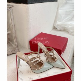 Valentino New Rivet Cow Patent Leather High Heel Sandals Blue