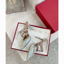 Valentino New Rivet Cow Patent Leather High Heel Sandals Blue