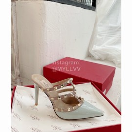 Valentino New Rivet Cow Patent Leather High Heel Sandals Blue