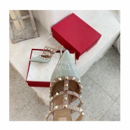 Valentino New Rivet Cow Patent Leather High Heel Sandals Blue