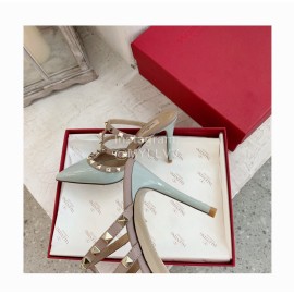 Valentino New Rivet Cow Patent Leather High Heel Sandals Blue