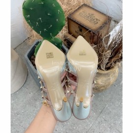 Valentino New Rivet Cow Patent Leather High Heel Sandals Blue