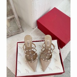 Valentino Rivet Cow Patent Leather High Heel Sandals Pink