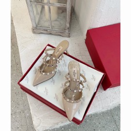 Valentino Rivet Cow Patent Leather High Heel Sandals Pink