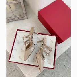 Valentino Rivet Cow Patent Leather High Heel Sandals Pink