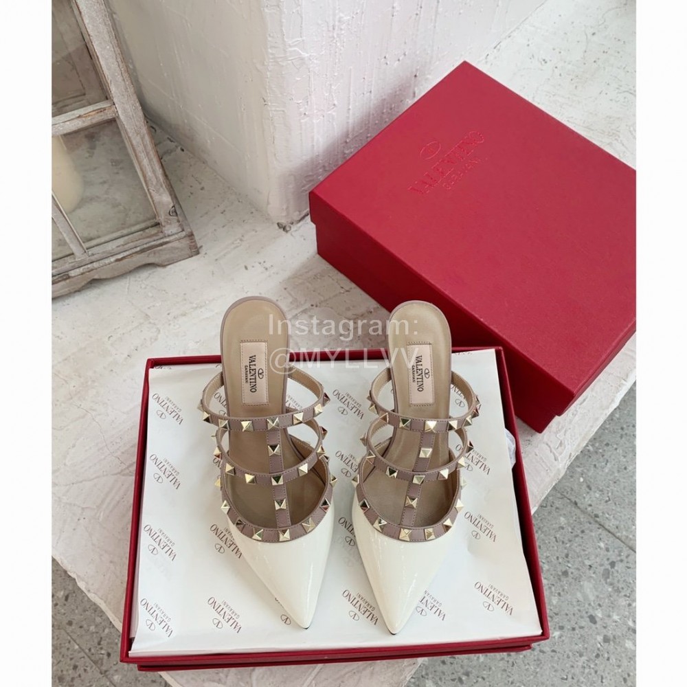 Valentino Rivet Cow Patent Leather High Heel Sandals White