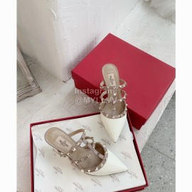 Valentino Rivet Cow Patent Leather High Heel Sandals White