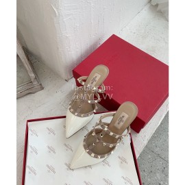 Valentino Rivet Cow Patent Leather High Heel Sandals White