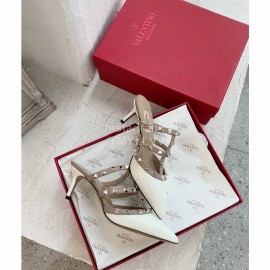 Valentino Rivet Cow Patent Leather High Heel Sandals White