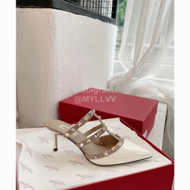 Valentino Rivet Cow Patent Leather High Heel Sandals White