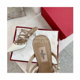 Valentino Rivet Cow Patent Leather High Heel Sandals White