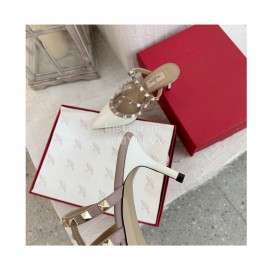 Valentino Rivet Cow Patent Leather High Heel Sandals White