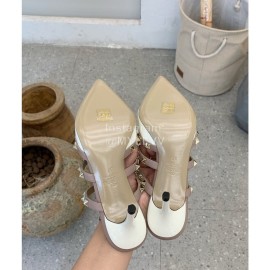 Valentino Rivet Cow Patent Leather High Heel Sandals White