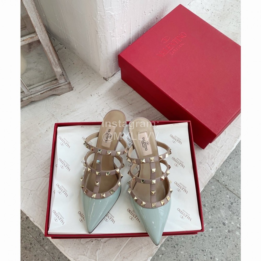 Valentino Rivet Cow Patent Leather High Heel Sandals Blue