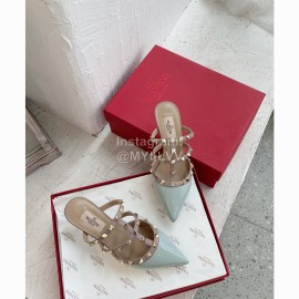 Valentino Rivet Cow Patent Leather High Heel Sandals Blue