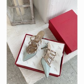 Valentino Rivet Cow Patent Leather High Heel Sandals Blue