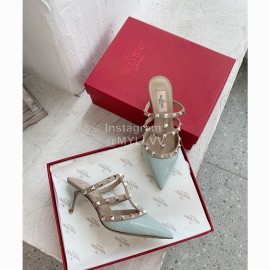 Valentino Rivet Cow Patent Leather High Heel Sandals Blue