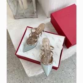 Valentino Rivet Cow Patent Leather High Heel Sandals Blue