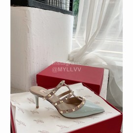 Valentino Rivet Cow Patent Leather High Heel Sandals Blue