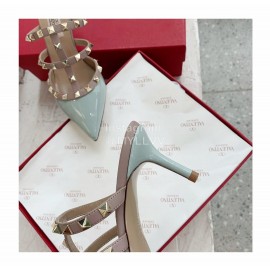 Valentino Rivet Cow Patent Leather High Heel Sandals Blue