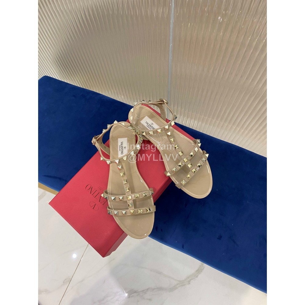 Valentino Fashion Rivet Flat Heel Sandals For Women Khaki