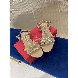 Valentino Fashion Rivet Flat Heel Sandals For Women Khaki