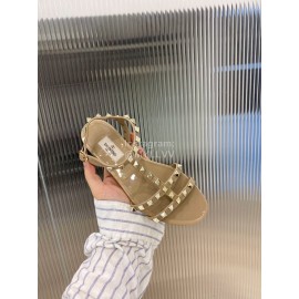 Valentino Fashion Rivet Flat Heel Sandals For Women Khaki