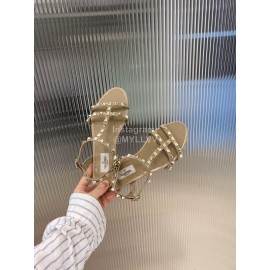 Valentino Fashion Rivet Flat Heel Sandals For Women Khaki