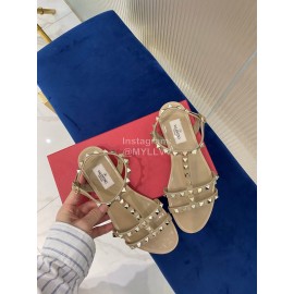 Valentino Fashion Rivet Flat Heel Sandals For Women Khaki