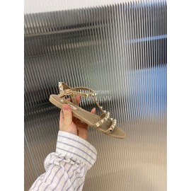 Valentino Fashion Rivet Flat Heel Sandals For Women Khaki