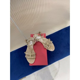 Valentino Fashion Rivet Flat Heel Sandals For Women Khaki