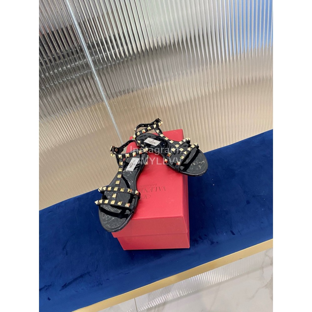 Valentino Fashion Rivet Flat Heel Sandals For Women Black